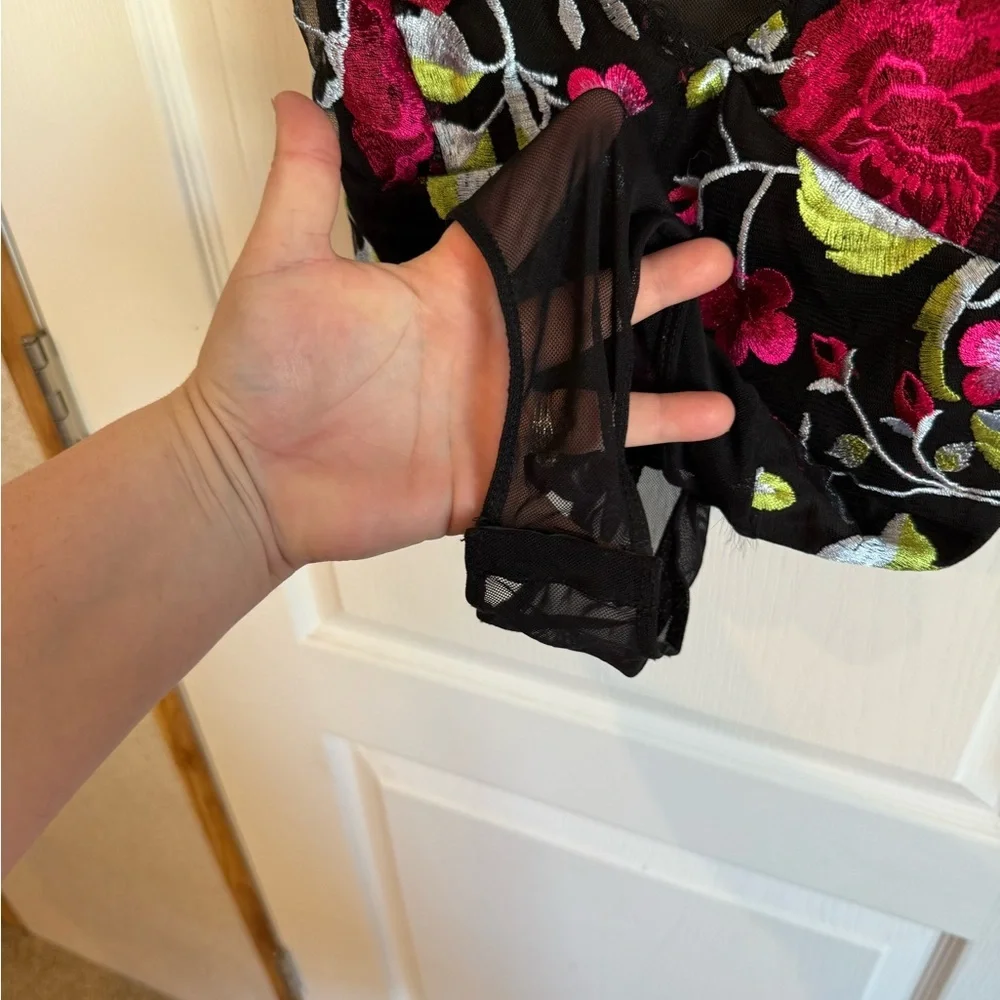 Topshop Black Bodysuit with Floral Embroidery - Picture 2 of 5